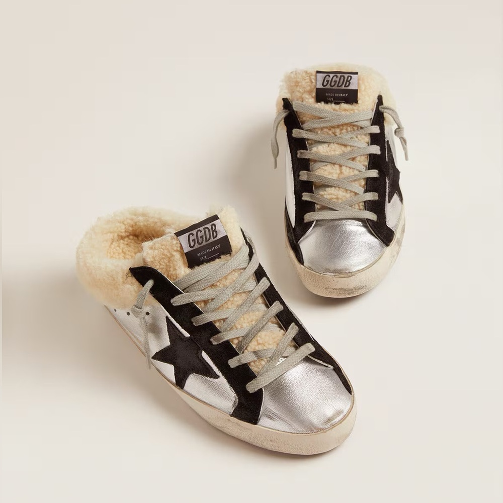 SOLD Golden Goose Sabot Super Star Slip on Shearling Sneaker Silver size 39 - Picture 2 of 15